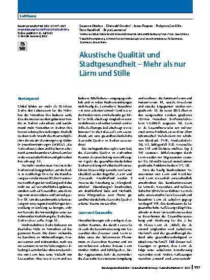 Vorschauseite 1: Akustische Qualität und Stadtgesundheit – Mehr als nur Lärm und Stille