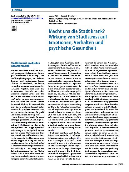Vorschauseite 1: Macht uns die Stadt krank? Wirkung von Stadtstress auf Emotionen, Verhalten und psychische Gesundheit