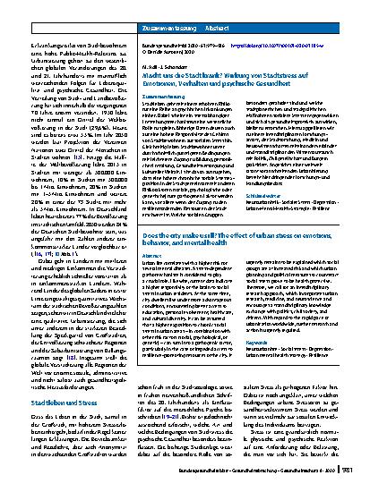 Vorschauseite 3: Macht uns die Stadt krank? Wirkung von Stadtstress auf Emotionen, Verhalten und psychische Gesundheit