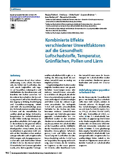 Vorschauseite 1: Kombinierte Effekte verschiedener Umweltfaktoren auf die Gesundheit: Luftschadstoffe, Temperatur, Grünflächen, Pollen und Lärm