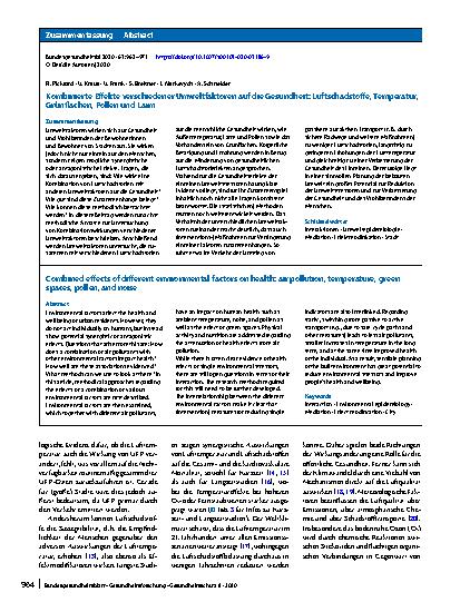 Vorschauseite 3: Kombinierte Effekte verschiedener Umweltfaktoren auf die Gesundheit: Luftschadstoffe, Temperatur, Grünflächen, Pollen und Lärm
