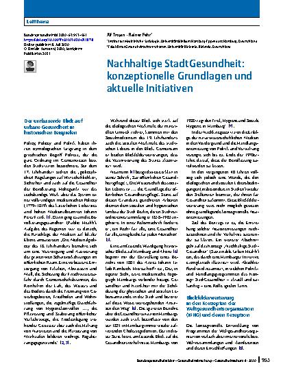 Vorschauseite 1: Nachhaltige StadtGesundheit: konzeptionelle Grundlagen und aktuelle Initiativen
