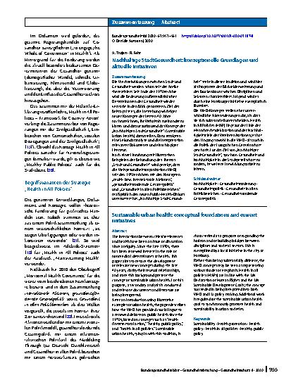 Vorschauseite 3: Nachhaltige StadtGesundheit: konzeptionelle Grundlagen und aktuelle Initiativen