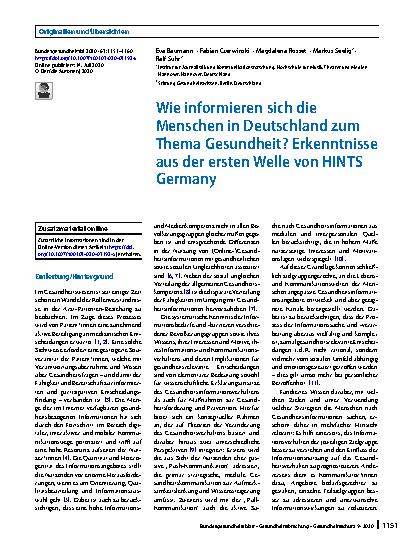 Vorschauseite 1: Wie informieren sich die Menschen in Deutschland zum Thema Gesundheit? Erkenntnisse aus der ersten Welle von HINTS Germany