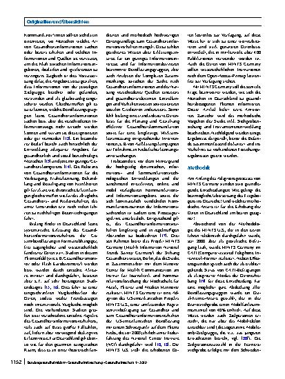 Vorschauseite 2: Wie informieren sich die Menschen in Deutschland zum Thema Gesundheit? Erkenntnisse aus der ersten Welle von HINTS Germany