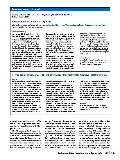 Vorschauseite 3: Wie informieren sich die Menschen in Deutschland zum Thema Gesundheit? Erkenntnisse aus der ersten Welle von HINTS Germany