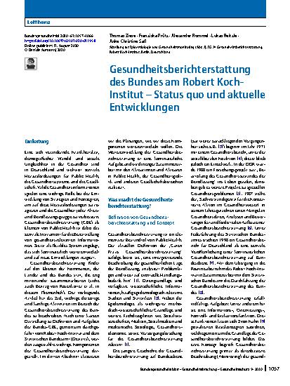 Vorschauseite 1: Gesundheitsberichterstattung des Bundes am Robert Koch-Institut – Status quo und aktuelle Entwicklungen