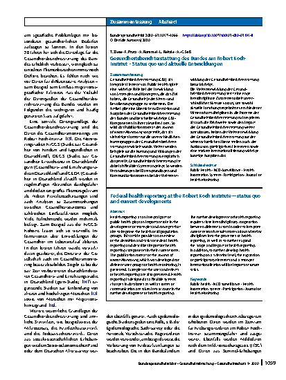 Vorschauseite 3: Gesundheitsberichterstattung des Bundes am Robert Koch-Institut – Status quo und aktuelle Entwicklungen