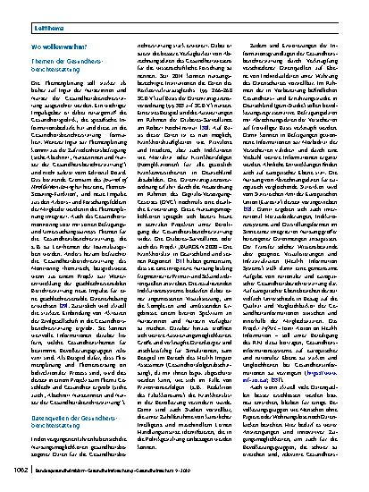 Vorschauseite 6: Gesundheitsberichterstattung des Bundes am Robert Koch-Institut – Status quo und aktuelle Entwicklungen