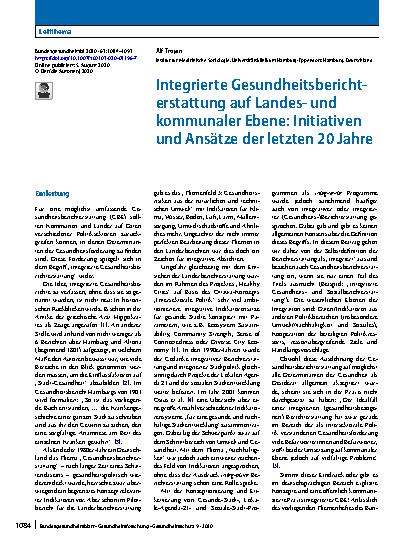 Vorschauseite 1: Integrierte Gesundheitsberichterstattung auf Landesund kommunaler Ebene: Initiativen und Ansätze der letzten 20 Jahre