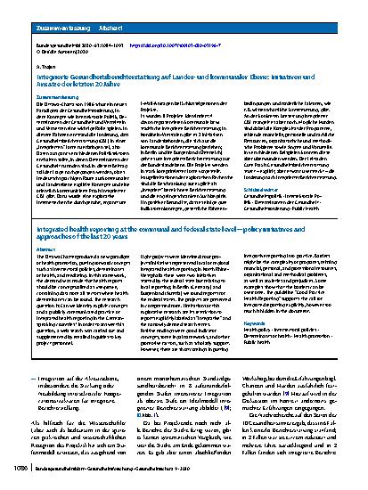 Vorschauseite 3: Integrierte Gesundheitsberichterstattung auf Landesund kommunaler Ebene: Initiativen und Ansätze der letzten 20 Jahre