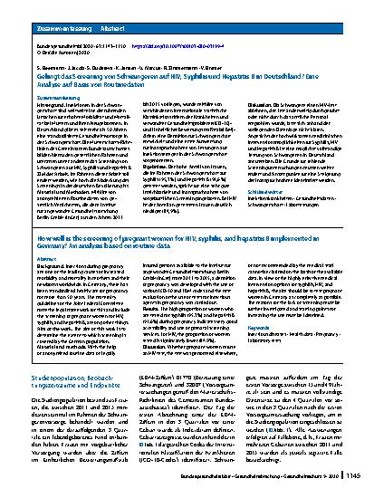 Vorschauseite 3: Gelingt das Screening von Schwangeren auf HIV, Syphilis und Hepatitis B in Deutschland? Eine Analyse auf Basis von Routinedaten