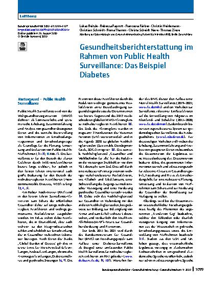Vorschauseite 1: Gesundheitsberichterstattung im Rahmen von Public Health Surveillance: Das Beispiel Diabetes