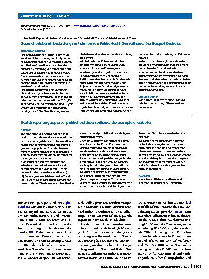 Vorschauseite 3: Gesundheitsberichterstattung im Rahmen von Public Health Surveillance: Das Beispiel Diabetes