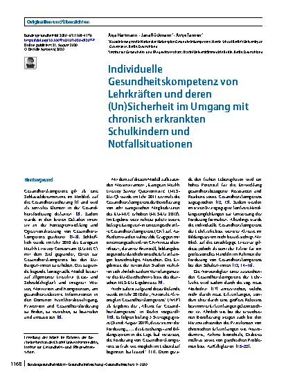Vorschauseite 1: Individuelle Gesundheitskompetenz von Lehrkräften und deren (Un)Sicherheit im Umgang mit chronisch erkrankten Schulkindern und Notfallsituationen