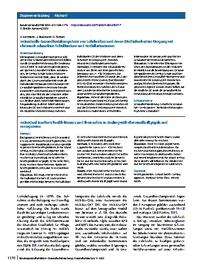 Vorschauseite 3: Individuelle Gesundheitskompetenz von Lehrkräften und deren (Un)Sicherheit im Umgang mit chronisch erkrankten Schulkindern und Notfallsituationen