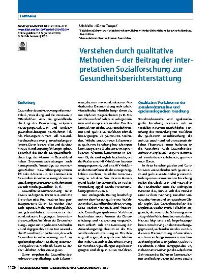 Vorschauseite 1: Verstehen durch qualitative Methoden – der Beitrag der interpretativen Sozialforschung zur Gesundheitsberichterstattung