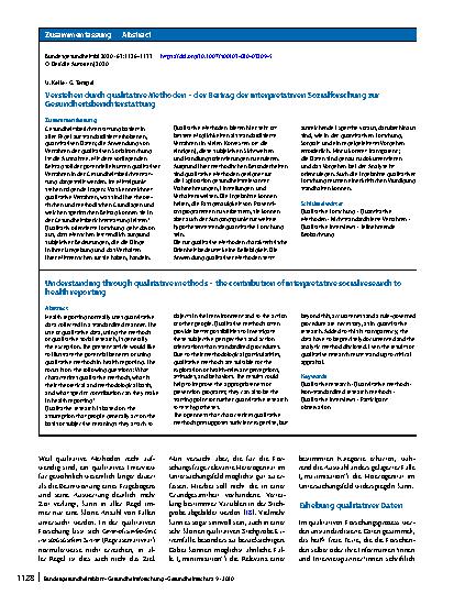 Vorschauseite 3: Verstehen durch qualitative Methoden – der Beitrag der interpretativen Sozialforschung zur Gesundheitsberichterstattung