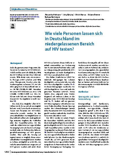 Vorschauseite 1: Wie viele Personen lassen sich in Deutschland im niedergelassenen Bereich auf HIV testen?