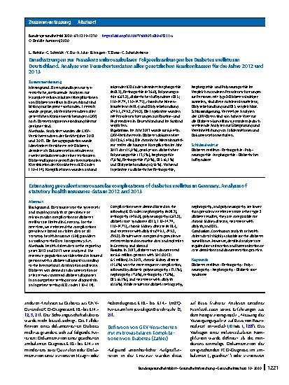 Vorschauseite 3: Einschätzungen zur Prävalenz mikrovaskulärer Folgeerkrankungen bei Diabetes mellitus in Deutschland. Analyse von Versichertendaten aller gesetzlichen Krankenkassen für die Jahre 2…
