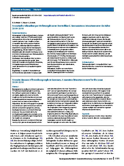 Vorschauseite 3: Somatische Erkrankungen Wohnungsloser in Deutschland. Ein narratives Literaturreview der Jahre 2009 – 2019