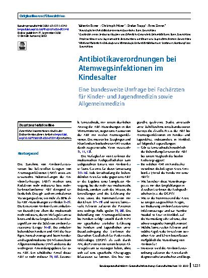 Vorschauseite 1: Antibiotikaverordnungen bei Atemwegsinfektionen im Kindesalter