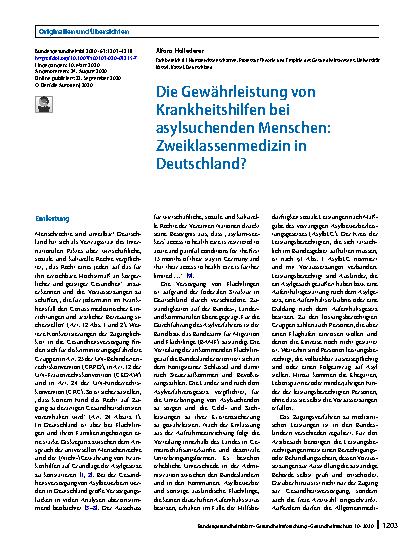 Vorschauseite 1: Die Gewährleistung von Krankheitshilfen bei asylsuchenden Menschen: Zweiklassenmedizin in Deutschland?