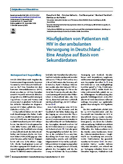 Vorschauseite 1: Häufigkeiten von Patienten mit HIV in der ambulanten Versorgung in Deutschland – Eine Analyse auf Basis von Sekundärdaten