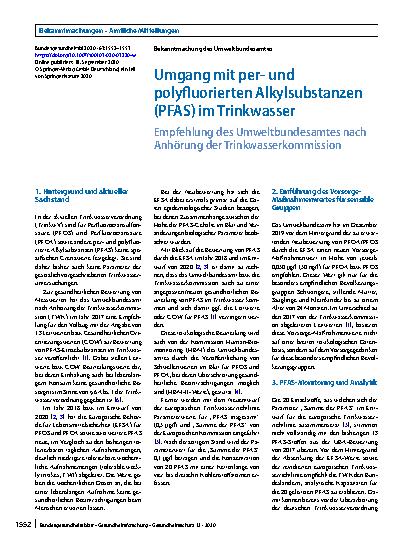 Vorschauseite 1: Umgang mit perund polyfluorierten Alkylsubstanzen (PFAS) im Trinkwasser