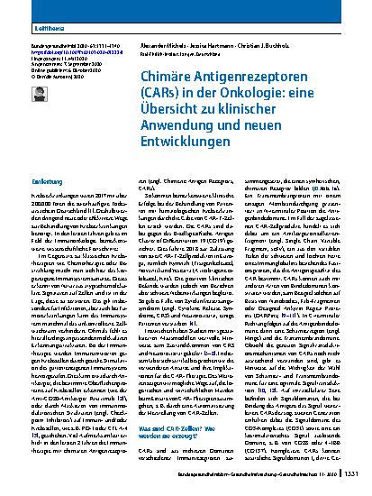 Vorschauseite 1: Chimäre Antigenrezeptoren (CARs) in der Onkologie: eine Übersicht zu klinischer Anwendung und neuen Entwicklungen