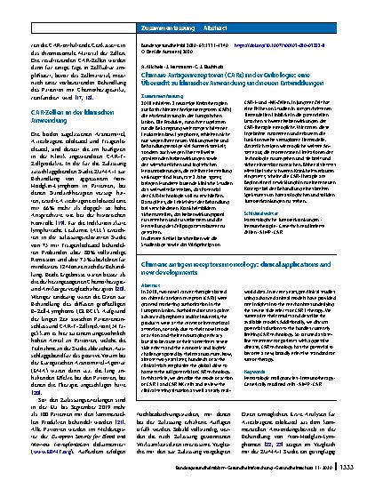 Vorschauseite 3: Chimäre Antigenrezeptoren (CARs) in der Onkologie: eine Übersicht zu klinischer Anwendung und neuen Entwicklungen