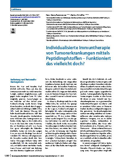 Vorschauseite 1: Individualisierte Immuntherapie von Tumorerkrankungen mittels Peptidimpfstoffen – Funktioniert das vielleicht doch?
