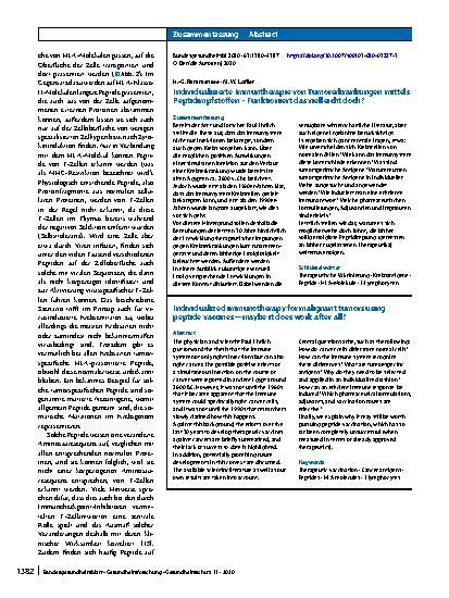 Vorschauseite 3: Individualisierte Immuntherapie von Tumorerkrankungen mittels Peptidimpfstoffen – Funktioniert das vielleicht doch?