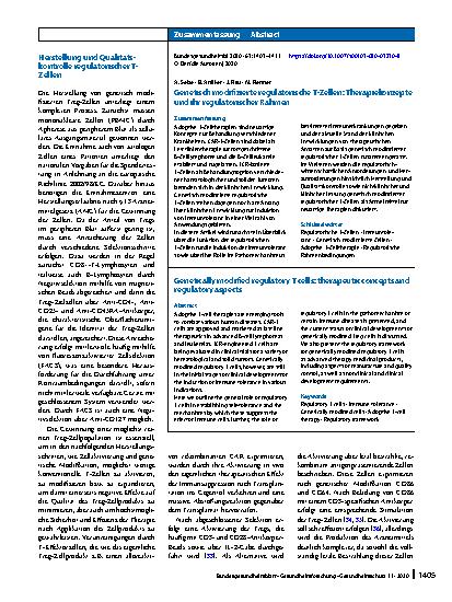 Vorschauseite 3: Genetisch modifizierte regulatorische T-Zellen: Therapiekonzepte und ihr regulatorischer Rahmen