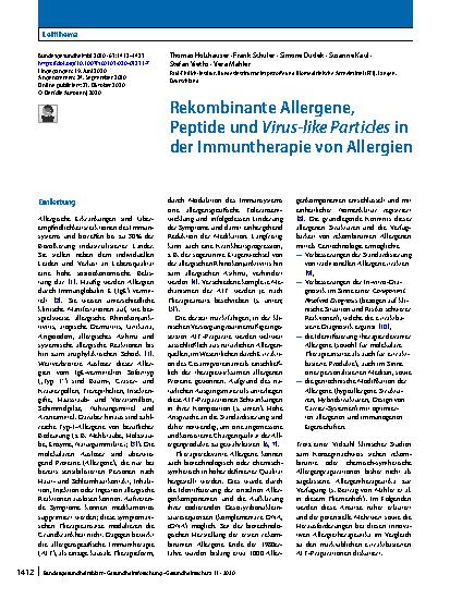 Vorschauseite 1: Rekombinante Allergene, Peptide und Virus-like Particles in der Immuntherapie von Allergien