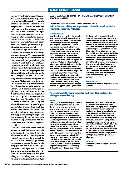 Vorschauseite 3: Rekombinante Allergene, Peptide und Virus-like Particles in der Immuntherapie von Allergien