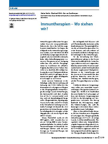 Vorschauseite 1: Immuntherapien – Wo stehen wir?