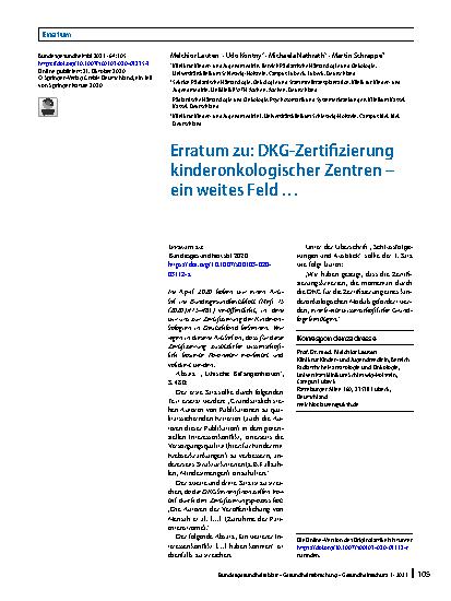 Vorschauseite 1: Erratum zu: DKG-Zertifizierung kinderonkologischer Zentren – ein weites Feld …