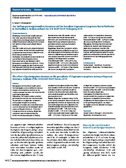 Vorschauseite 3: Der Einfluss postmigratorischer Stressoren auf die Prävalenz depressiver Symptome bei Geflüchteten in Deutschland. Analyse anhand der IAB-BAMF-SOEP-Befragung 2016