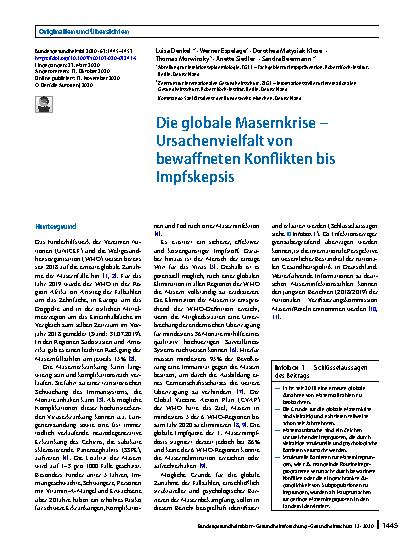 Vorschauseite 1: Die globale Masernkrise – Ursachenvielfalt von bewaffneten Konflikten bis Impfskepsis