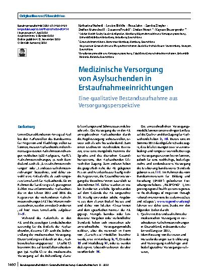 Vorschauseite 1: Medizinische Versorgung von Asylsuchenden in Erstaufnahmeeinrichtungen