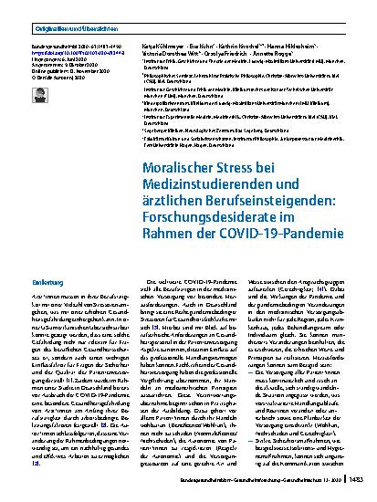 Vorschauseite 1: Moralischer Stress bei Medizinstudierenden und ärztlichen Berufseinsteigenden: Forschungsdesiderate im Rahmen der COVID-19-Pandemie