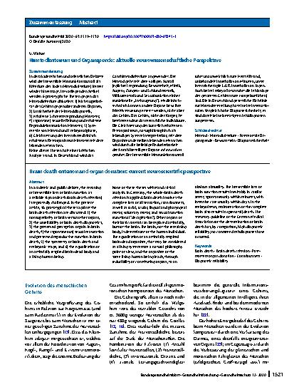 Vorschauseite 3: Hirntodkriterium und Organspende: aktuelle neurowissenschaftliche Perspektive