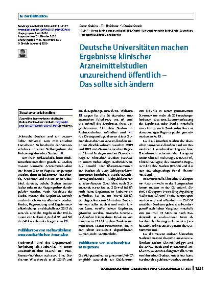 Vorschauseite 1: Deutsche Universitäten machen Ergebnisse klinischer Arzneimittelstudien unzureichend öffentlich – Das sollte sich ändern