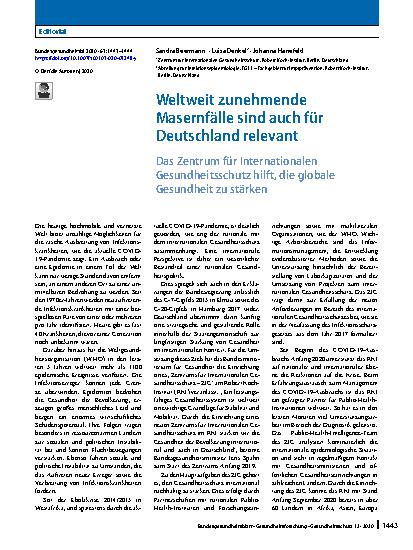Vorschauseite 1: Weltweit zunehmende Masernfälle sind auch für Deutschland relevant