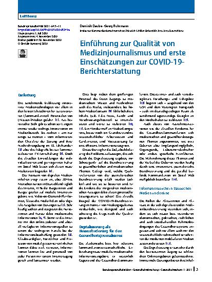 Vorschauseite 1: Einführung zur Qualität von Medizinjournalismus und erste Einschätzungen zur COVID-19-Berichterstattung