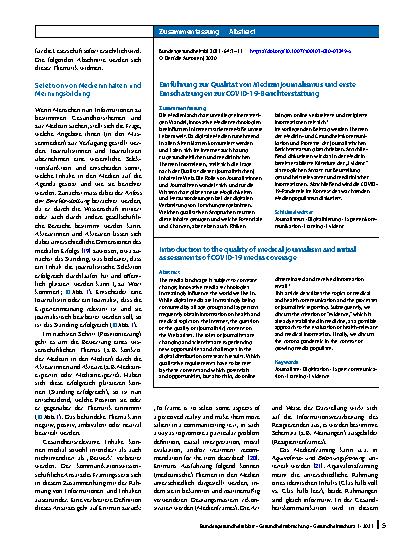 Vorschauseite 3: Einführung zur Qualität von Medizinjournalismus und erste Einschätzungen zur COVID-19-Berichterstattung