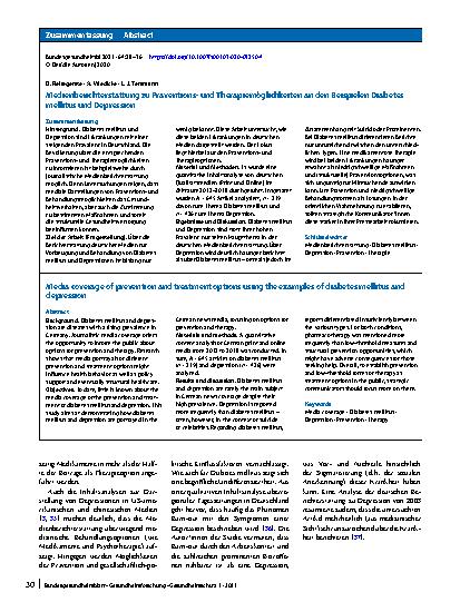 Vorschauseite 3: Medienberichterstattung zu Präventionsund Therapiemöglichkeiten an den Beispielen Diabetes mellitus und Depression