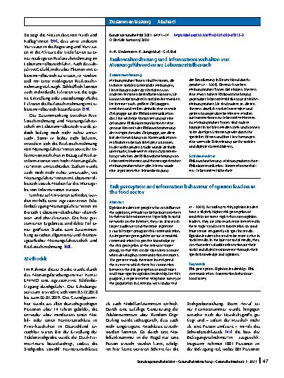 Vorschauseite 3: Risikowahrnehmung und Informationsverhalten von Meinungsführenden im Lebensmittelbereich