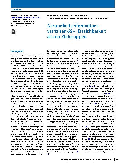 Vorschauseite 1: Gesundheitsinformationsverhalten 65+: Erreichbarkeit älterer Zielgruppen